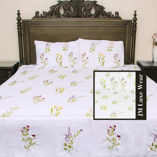 Luxury Floral Embroidered Bedsheet Set – Elegant & Premium Bedding