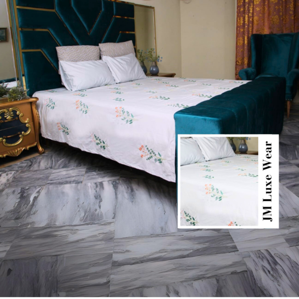 Slate Classical Embroidered Bedsheet – Elegant & Luxurious Bedding - Image 2