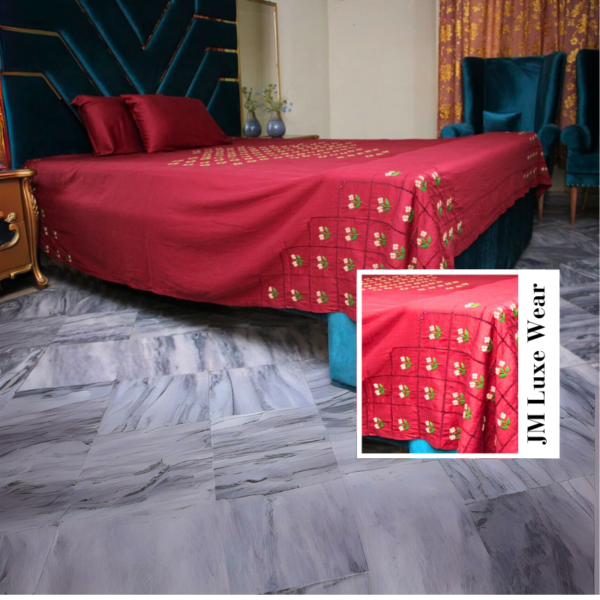 Royal Red Embroidered Bedsheet – Luxurious & Elegant Bedding