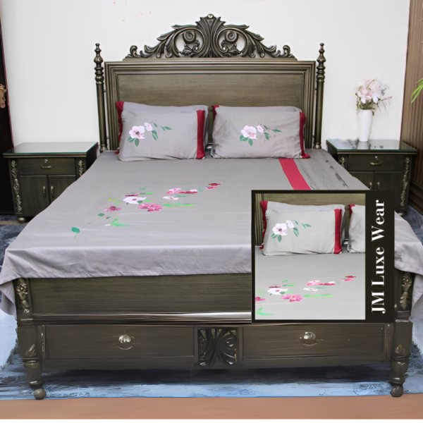 Rose Quartz Embroidered Bedsheet Set – Elegant & Luxurious Bedding