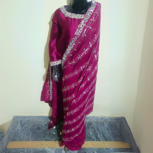 Elegant Hand-Embroidered Pink Saree – Timeless Festive Wear