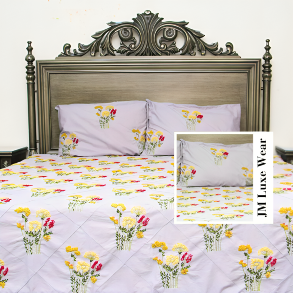 Wild Rose Embroidered Bedsheet Set – Luxurious & Elegant Bedding - Image 2