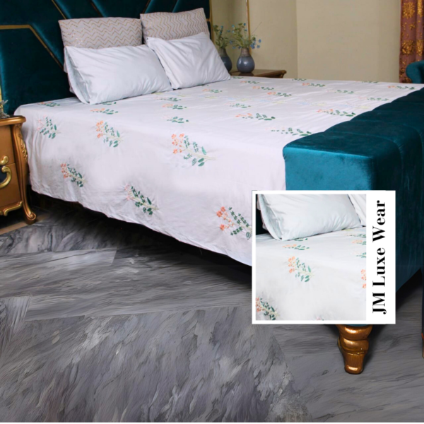 Slate Classical Embroidered Bedsheet – Elegant & Luxurious Bedding