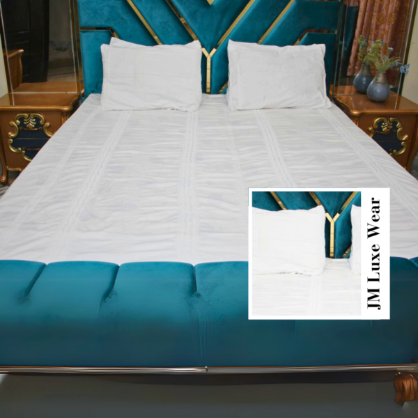 Pure White Elegance – Embroidered Luxury Bedsheet - Image 2