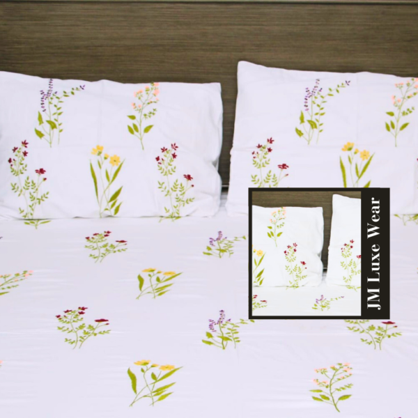 Luxury Floral Embroidered Bedsheet Set – Elegant & Premium Bedding - Image 4