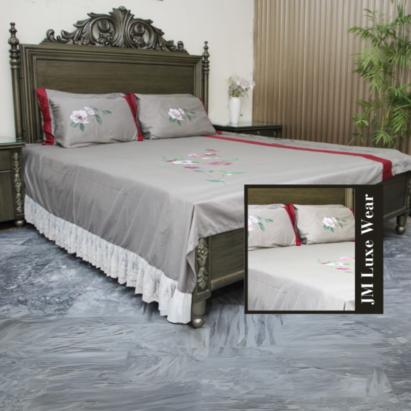 Rose Quartz Embroidered Bedsheet Set – Elegant & Luxurious Bedding - Image 3