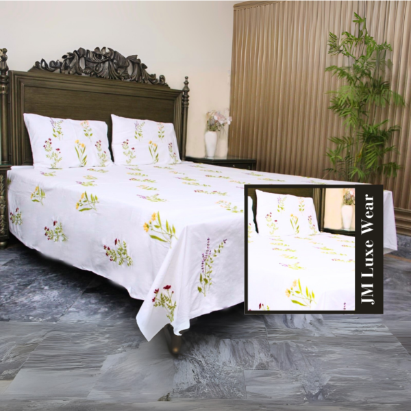 Luxury Floral Embroidered Bedsheet Set – Elegant & Premium Bedding - Image 3