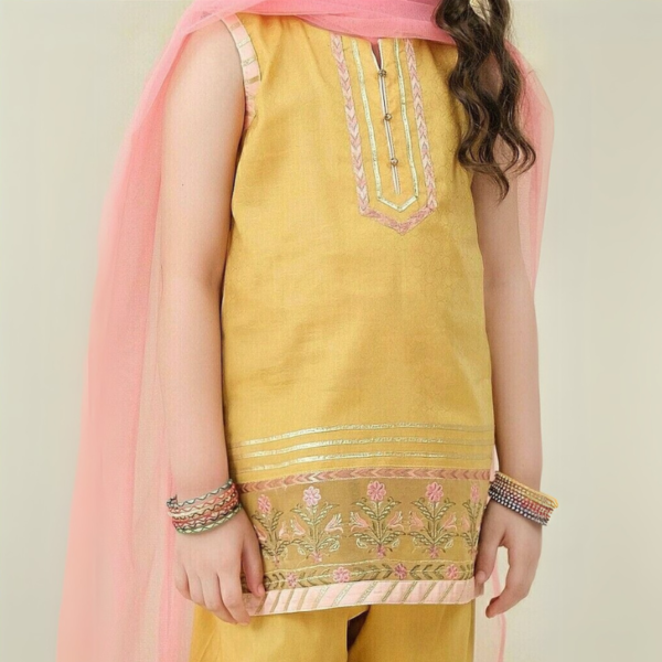 Beautiful Summer Yellow Embroidered Shirt with Matching Dupatta