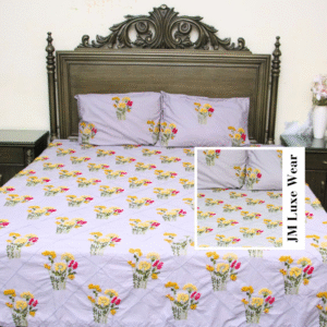 Floral Embroidered Cotton Bed Sheet – Lilac Bloom Design by JM Luxe Wear