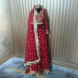 Bridal Red Velvet Embroidered Anarkali Set with Dupatta