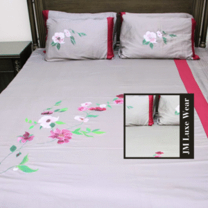 Elegant Grey Floral Bed Sheet Set – Hand-Painted Look by JM Luxe Wear
