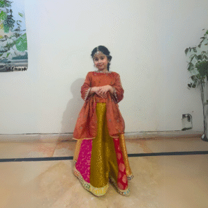 Multicolor Panel Lehenga with Rust Peplum Top – Girls Festive Wear by JM Luxe Wear