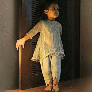 Crystal White Net Kurti & Tulip Shalwar Set – Formal Party Wear for Girls