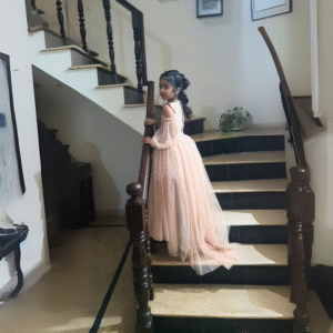 Elegant Peach Princess Gown for Girls – Soft Net Party Dress