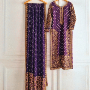 Women’s Purple & Gold Embroidered Suit – Formal Traditional 2-Piece Set with Dupatta